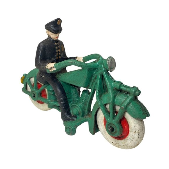 Vintage Hubley Cast Iron 7.5" Green Police Harley Champion Repro Display Toy - Picture 2 of 14